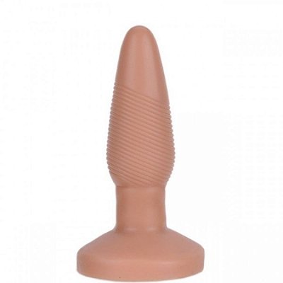 Plug Anal em Formato Cônico com Base de Suporte e Textura Anelar Estimuladora - 13 x 3,5 CM | Cor: Claro