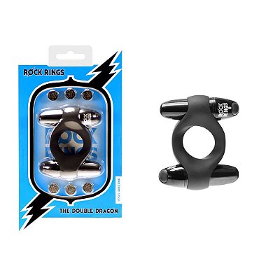 Rock Rings The Double Dragon - Anel Peniano com Estimulador de Clítoris e 7 Modos de Vibrações em Cada Bullet - 8 x 7 cm