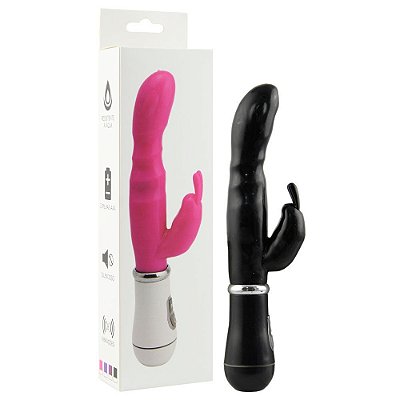 Vibrador com Estimulador Clitoriano em Formato de Coelho 8 Tipos de Vibração | Cor: Preto