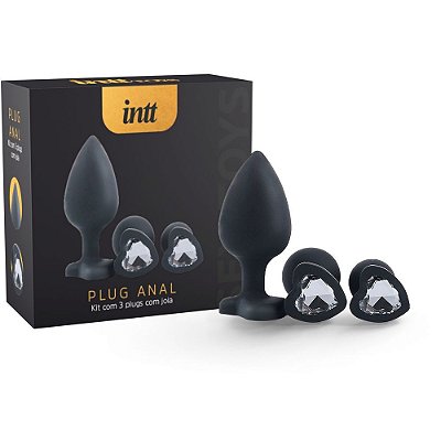 INTT - Kit Com 3 Plugs Anais Com Joias Feito Em Soft Touch Formato De Coração | Cor: Preto