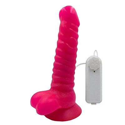 Lust Of Love Toys -  Pênis Realístico Ondulado Vibratória Com Ventosa e Escroto 19 X 4 Cm | Cor: Rosa Neon