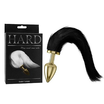 HARD - Plug Anal em Metal Com Cauda Preta | Cor: Dourado