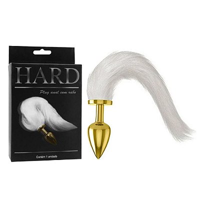 Plug Anal em Metal Dourado rabo Cauda Branca Fetiches - HARD