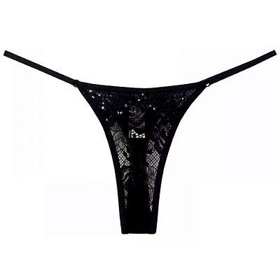 Calcinha Fio Duplo no Bumbum em Renda com Paetes e Regulagem na Cintura - Lingerie Sensualle