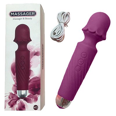 Massageador Varinha Flower Recarregável 20 Modos De Vibração Em Silicone Roxo - MASSAGER