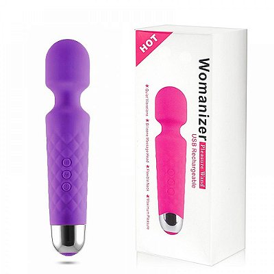 WOMANIZER PLEASURE WAND - Massageador Recarregável com 20 Modos de Vibração e Corpo Texturizado - 19 X 4 CM | Cor: Roxo