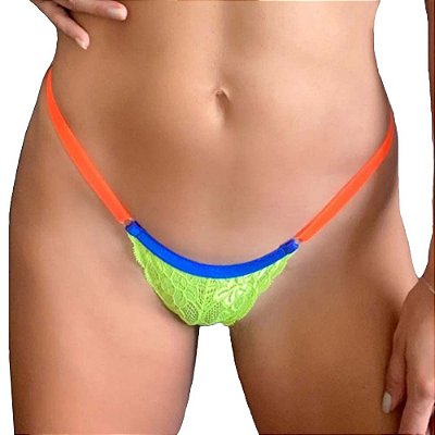 Calcinha Fio Dental Ucrânia Em Renda Neon - Lingerie Sensualle