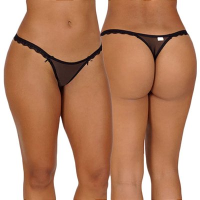 Calcinha Fio Dental Tule Sexy Bonitinha Preta - Lingerie Sensualle