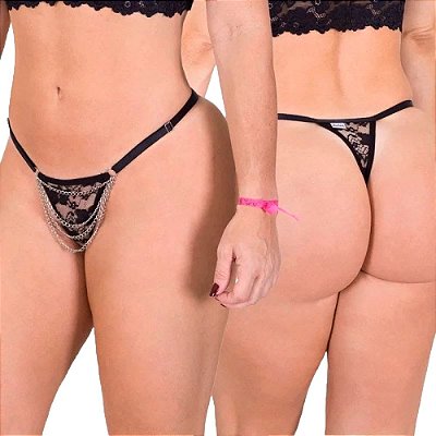 Calcinha Fio Dental Com Correntes Até o Fim Contigo Preta - Lingerie Sensualle