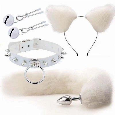 Plug Anal Com Cauda Rabo Tiara Coleira e Prendedor Fantasia Fetiche BDSM - Kit Fox 3