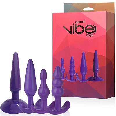 Kit Plug Anal Em Silicone com 4 Peças Diferentes Diâmetros