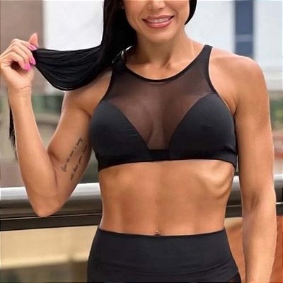 Top Fitness em Tule com Transparência - Lingerie Sensualle