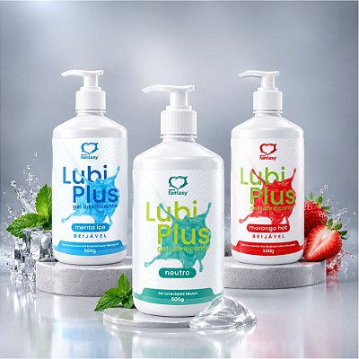 Gel Lubrificante Íntimo Lubi Plus 500g Sexy Fantasy - Neutro, Menta e Morango