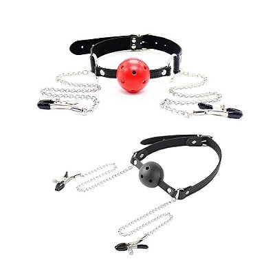 Mordaça com Prendedor de Mamilos Com Corrente - Domine com Estilo