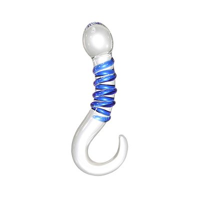 Plug Anal de Vidro com Espiral Azul e Alça 16 cm