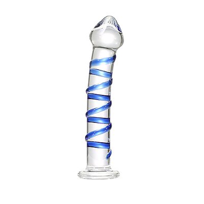 Plug Anal de Vidro com Ponta Saliente e Espiral Azul 17,5 Cm