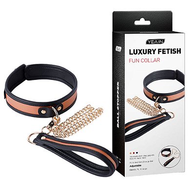 Coleira com Guia de Corrente e Puxador - Ajustável e Forrada