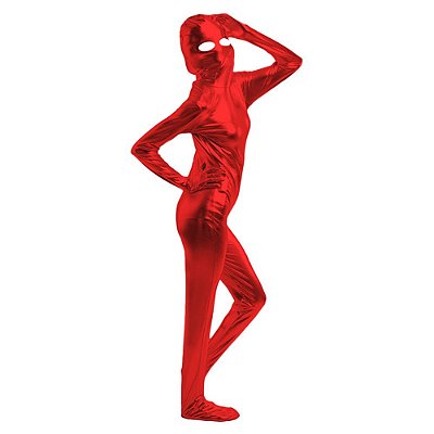 Macacão Zentai Brilhante com Zíper e Abertura Facial: Altura Até 1,75m