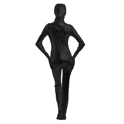 Macacão Zentai Preto Brilhante com Zíper nas Costas: Altura Até 1,75m