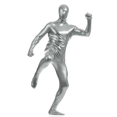 Macacão Zentai Prata Brilhante com Zíper nas Costas: Altura Até 1,90m