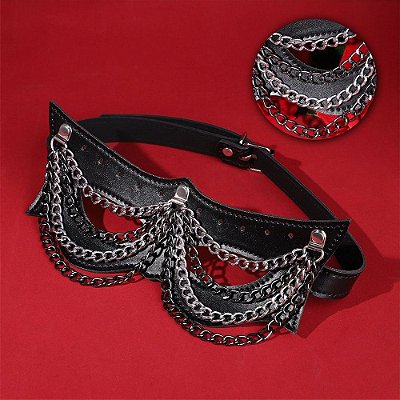 Máscara Couro Punk com Correntes Cromadas - Ousadia Dark