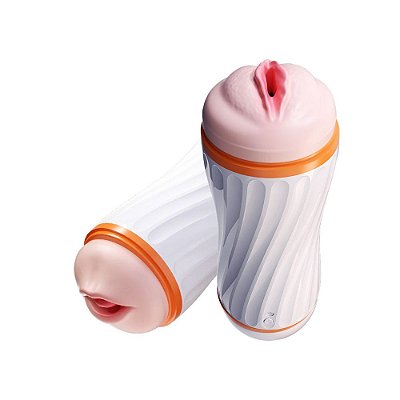 Masturbador Masculino Duplo: Vagina e Boca com Gemidos e Vibração