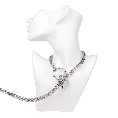 Coleira Choker com Corrente, Coração e Cadeado – Gargantilha BDSM