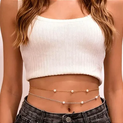 Colar de Cintura Body Chain com Pérolas Delicadas - Ajustável Para seu Look