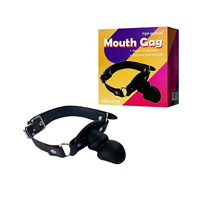 Mordaça Mouth Gag com Penetrador Em Silicone de 6,5cm – Dominação e Prazer