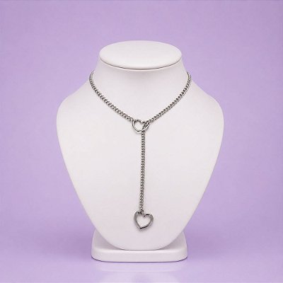 Coleira De Corrente Fina – Submissão E Amor – Com 2 Corações 64 cm