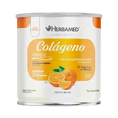 HERBAMED - COLAGENO VERISOL + AC HIALURONICO + Q10 + 17 VITAMINAS E MINERAIS SABOR LARANJA 200G