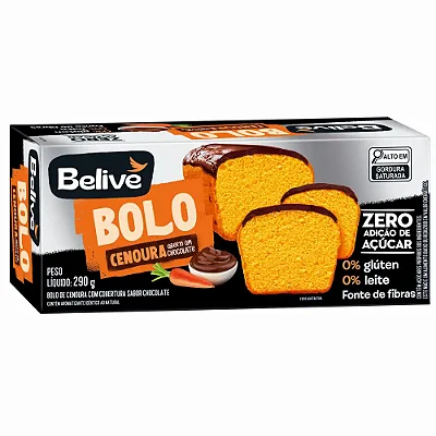 BELIVE - BOLO CENOURA COM COBERTURA CHOCOLATE ZERO 290G