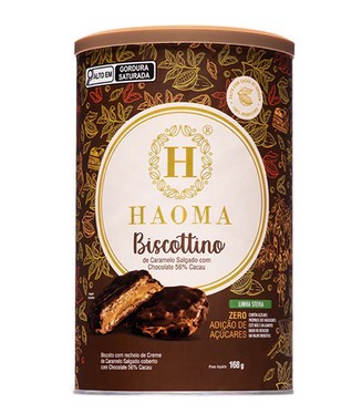 HAOMA - BISCOTTINO COM COBERTURA CHOCOLATE 56% CACAU (STEVIA) - LATA 168G