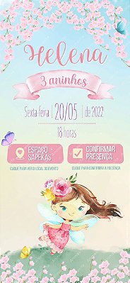 Convite de Aniversário Digital e Interativo com Tema de Jardim Secreto com Fada