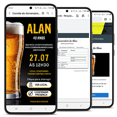 Convite Digital e Interativo de Bebida - Cerveja - Boteco - Churrasco
