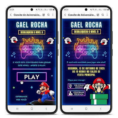 Convite Animado Super Mário E Game - Interativo Com Sistema