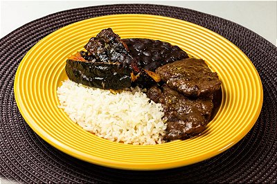 Filé mignon ao molho de mostarda + Abóbora com especiarias + Arroz Branco + Feijão Preto Light (490g)