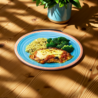 Parmegiana Fit + Arroz integral com espinafre + Brócolis (420g)