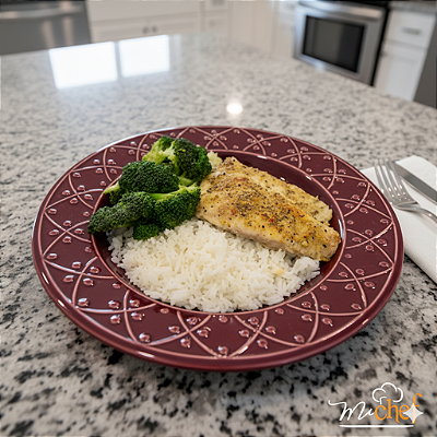 Tilápia com lemon pepper + Brócolis + Arroz Branco (340g)