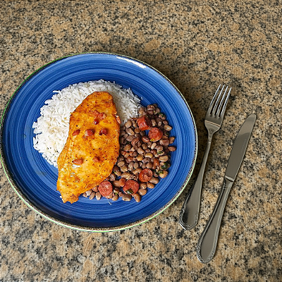 Chicken Bacon + Feijão verde sertanejo + Arroz Branco (340g)