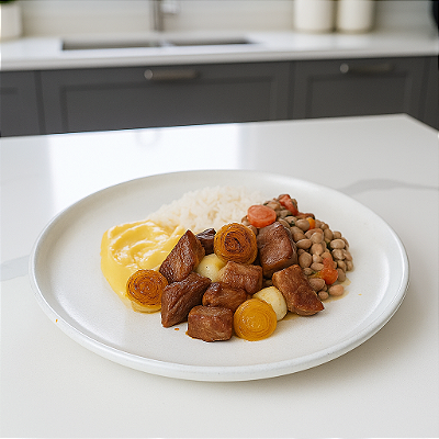 Filé do Sol Acebolado + Arroz Branco + Feijão Verde Sertanejo + Purê de Aipim (490g)