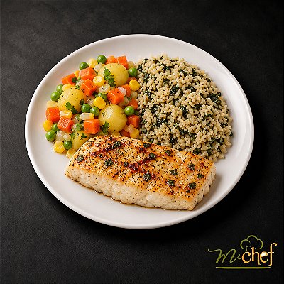 Lombo de Pirarucu Grelhado + Arroz Integral com Espinafre + Mix de Legumes (390g) | Embalado a Vácuo