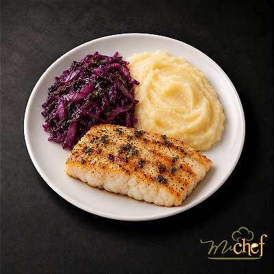 Lombo de Pirarucu Grelhado + Purê de Aipim + Repolho Roxo com Ervas (340g) | Embalado a Vácuo