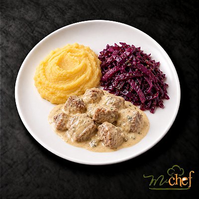 Filé Mignon ao Molho de Gorgonzola + Mousseline de Mandioquinha + Repolho Roxo com Ervas (370g) | Embalado a Vácuo