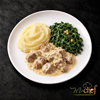 Filé Mignon ao Molho de Gorgonzola + Purê de Batata-Doce + Couve Mineira (330g) | Embalado a Vácuo