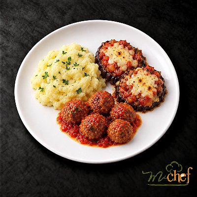 Almôndegas de Carne ao Sugo + Purê de Batata Inglesa + Berinjela Au Gratin (370g) | Embalado a Vácuo