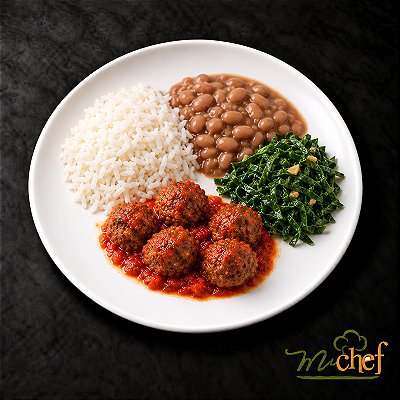 Almôndegas de Carne ao Sugo + Arroz Branco + Feijão Carioquinha + Couve Mineira (450g) | Embalado a Vácuo