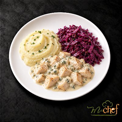 Frango ao Molho Gorgonzola + Purê de Batata-Doce + Repolho Roxo com Ervas (370g) | Embalado a Vácuo
