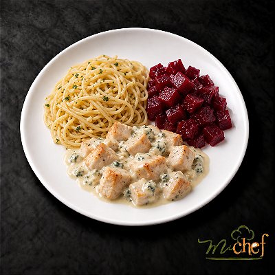 Frango ao Molho Gorgonzola + Espaguete ao Alho e Óleo + Beterraba (450g) | Embalado a Vácuo