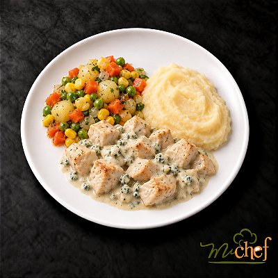 Frango ao Molho Gorgonzola + Purê de Aipim + Mix de Legumes (420g) | Embalado a Vácuo